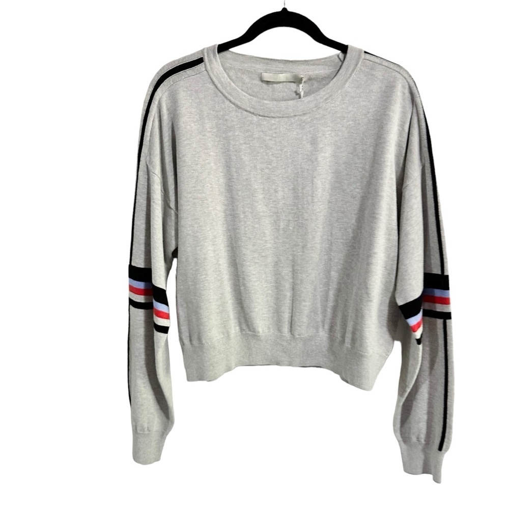 One Grey Day Gray Striped Long Sleeve Crewneck Pullover Sweatshirt Size L NWT - Picture 7 of 10